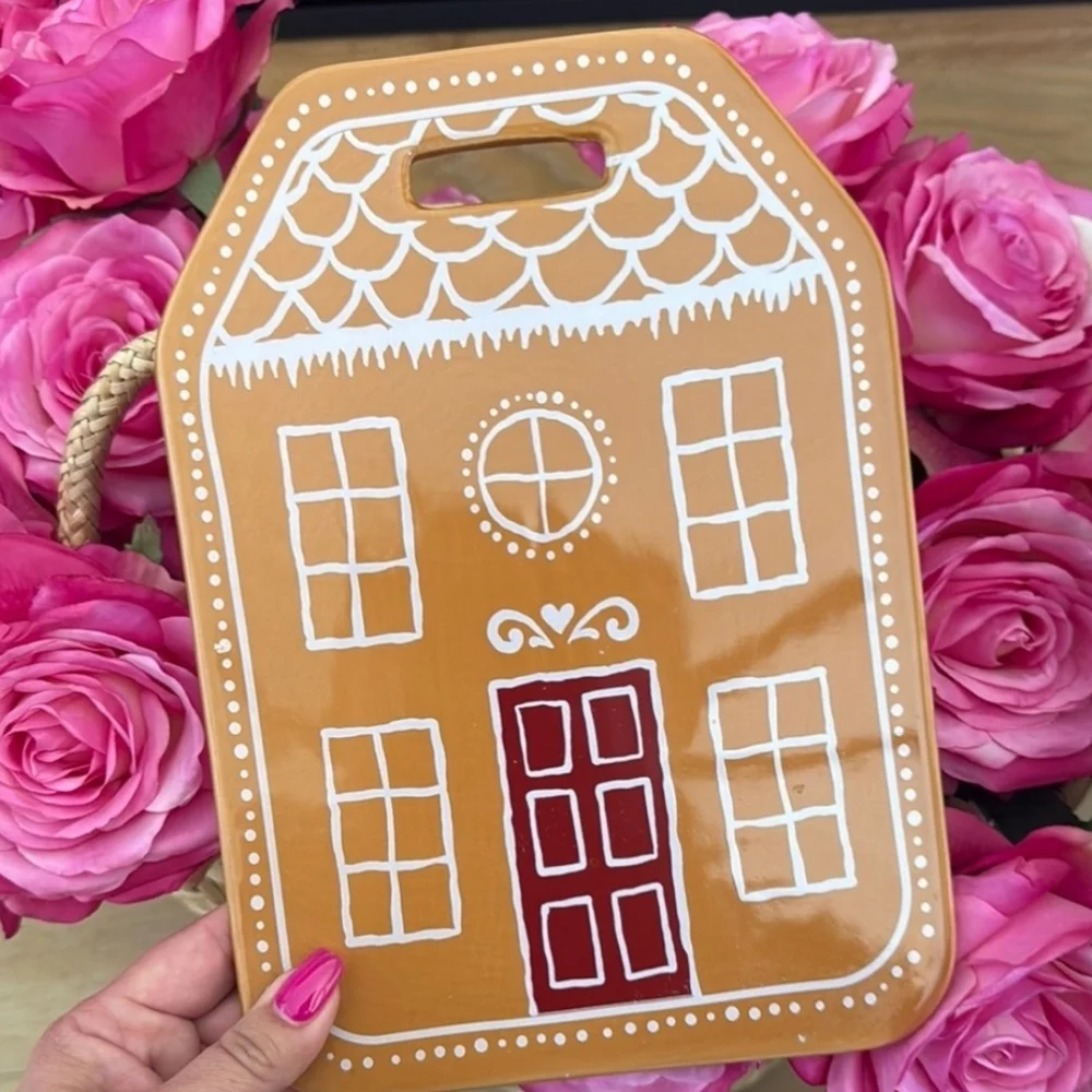 Ceramic Gingerbread House Cutting Board Tan Neutral Color
